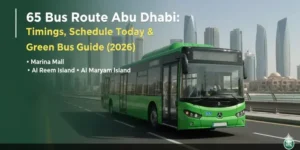 Abu Dhabi Bus 65 route and timings guide featuring the green electric bus service to Al Reem Island.