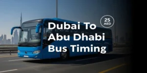 Dubai to Abu Dhabi bus timings 2026 schedule for E100 and E101 RTA intercity buses.