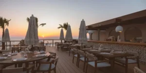 Be Beach Dubai beach club at Dubai Harbour with sunset views and seaside seating